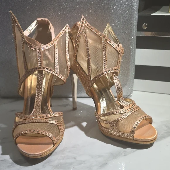 Rose Gold Rhinestone Heels - Picture 2 of 5